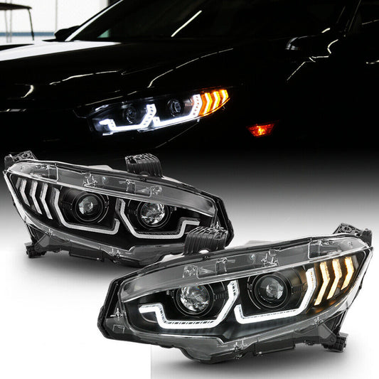 2016-2021 Honda Civic LED Tube Projector Sequential Switchback Headlights