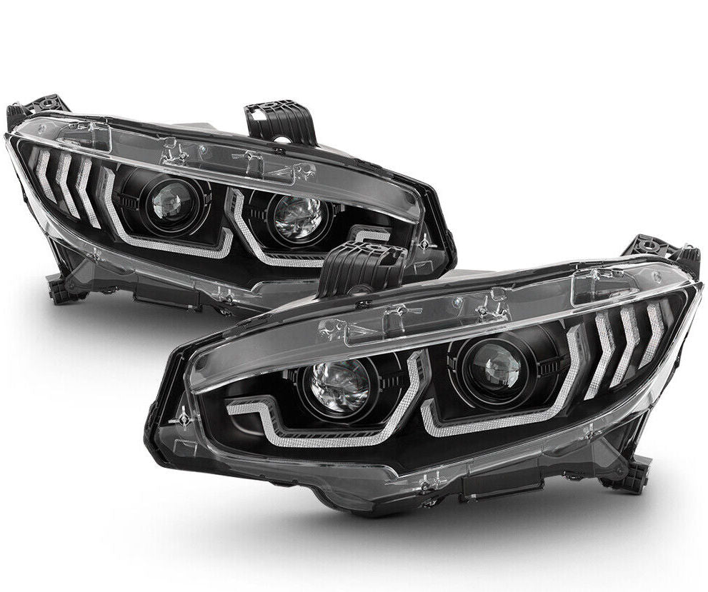 2016-2021 Honda Civic LED Tube Projector Sequential Switchback Headlights