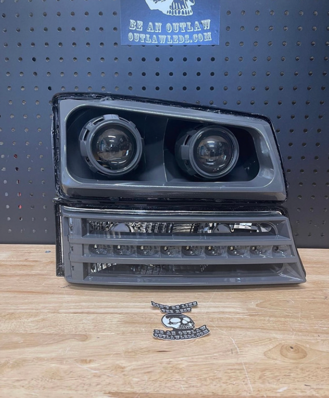 2003-2006 Chevy Silverado Cat Eye LED Bottom Painted Headlights