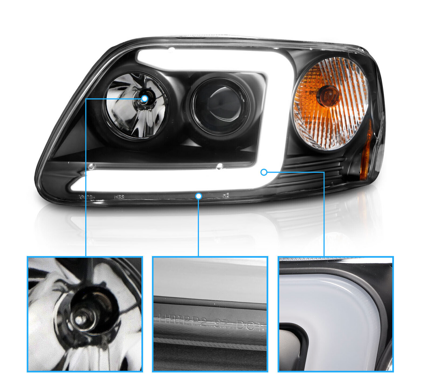 1997-2003 Ford F150 Bar Style Halo Projector Headlights