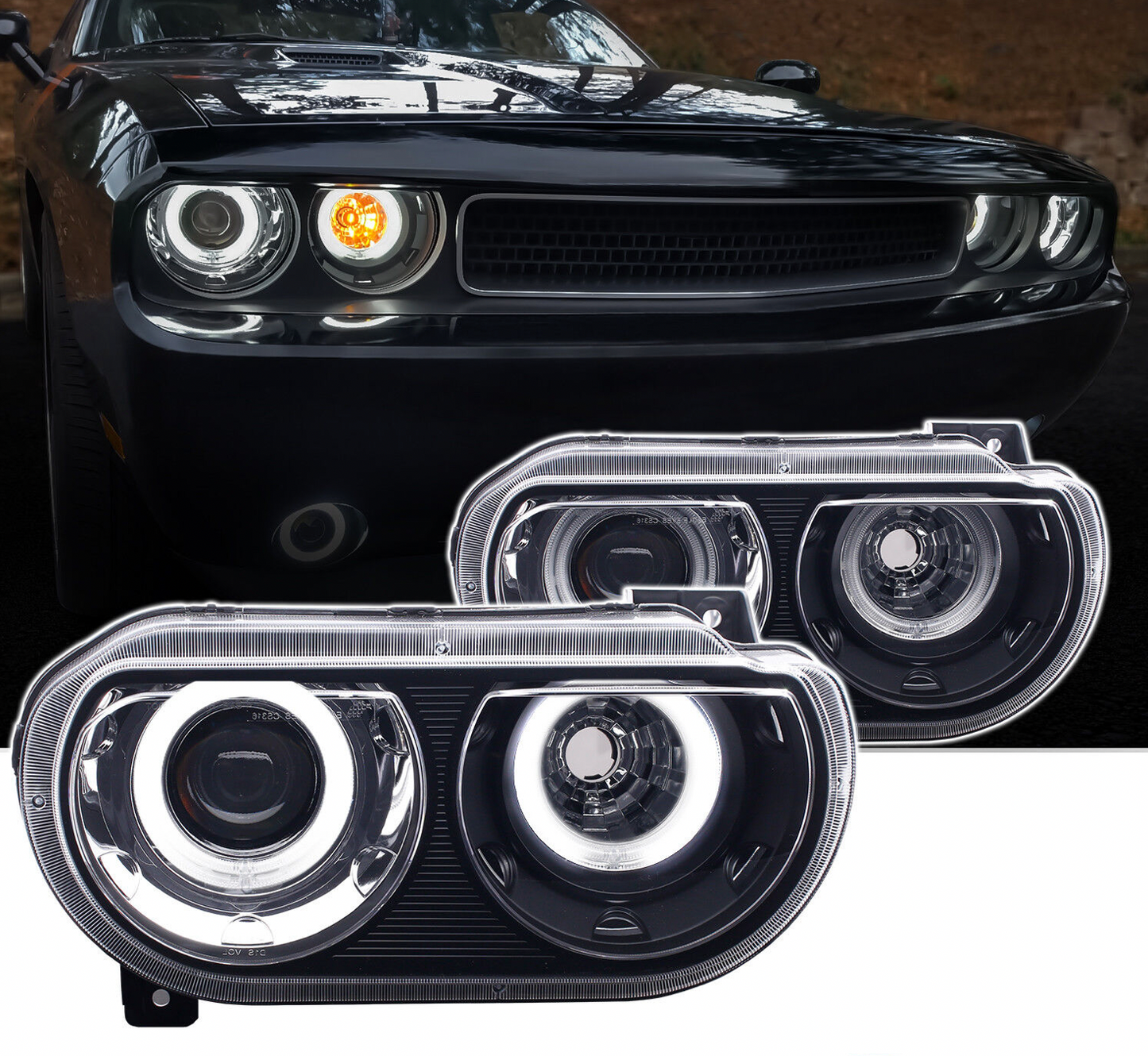 2008-2014 Dodge Challenger Halogen Double Halo Headlights